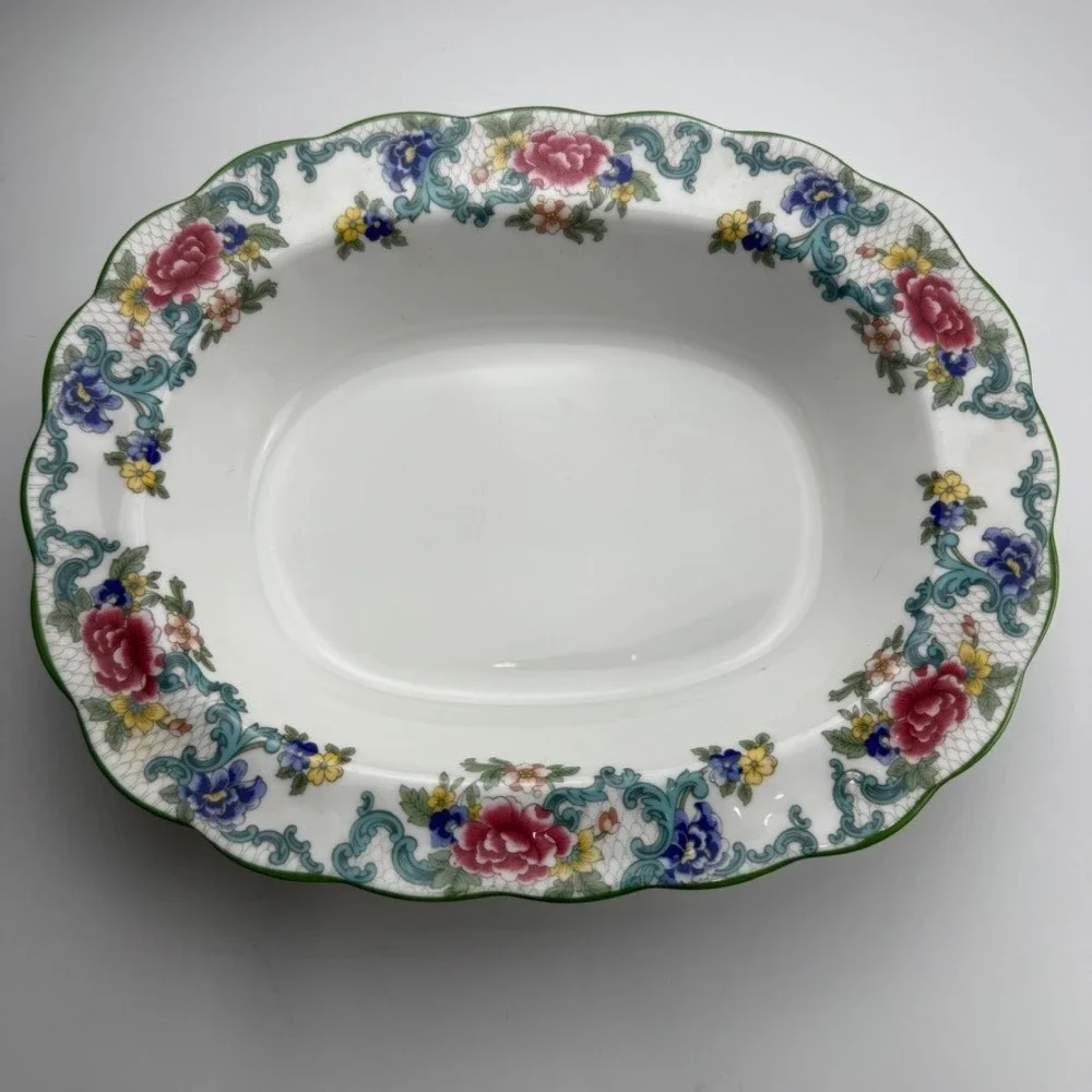 Royal Doulton Floradora Green Oval Vegetable Bowl TC1127 Fine China England 1981